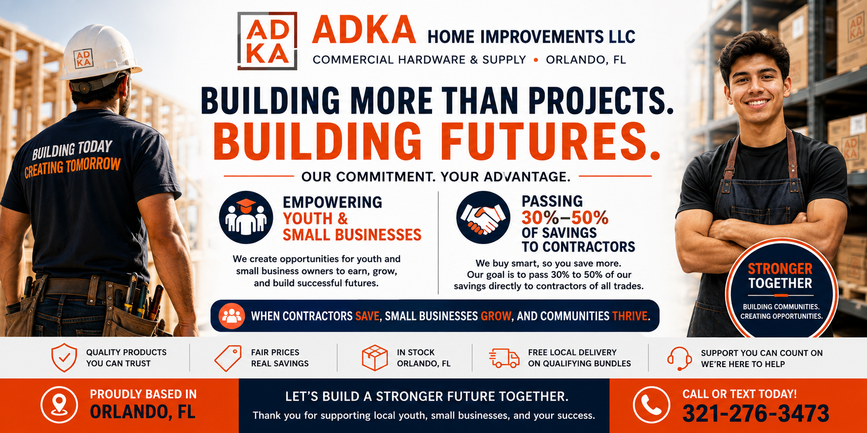 ADKA commitment to empower youth and small businesses while passing savings to contractors