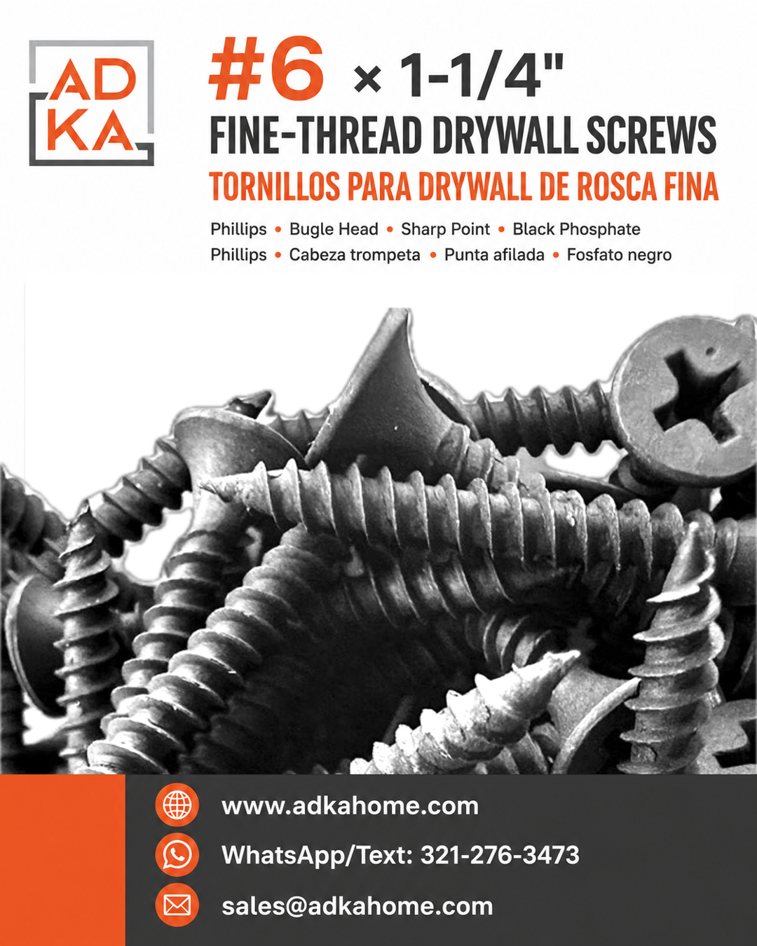 #6 by 1-1/4 inch fine thread drywall screws