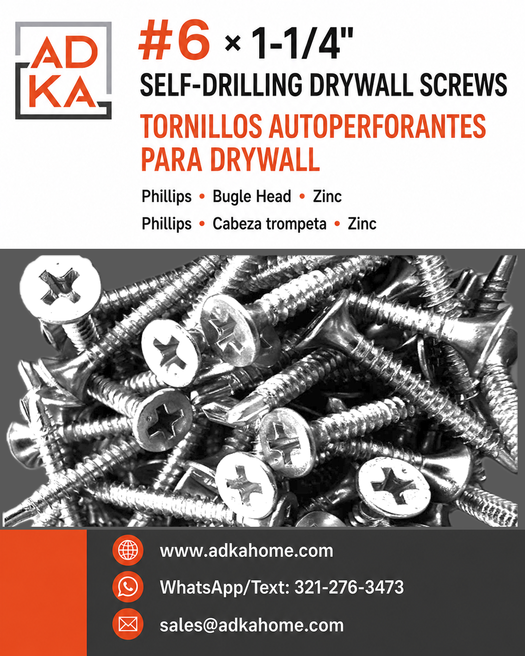 #6 by 1-1/4 inch self-drilling drywall screws