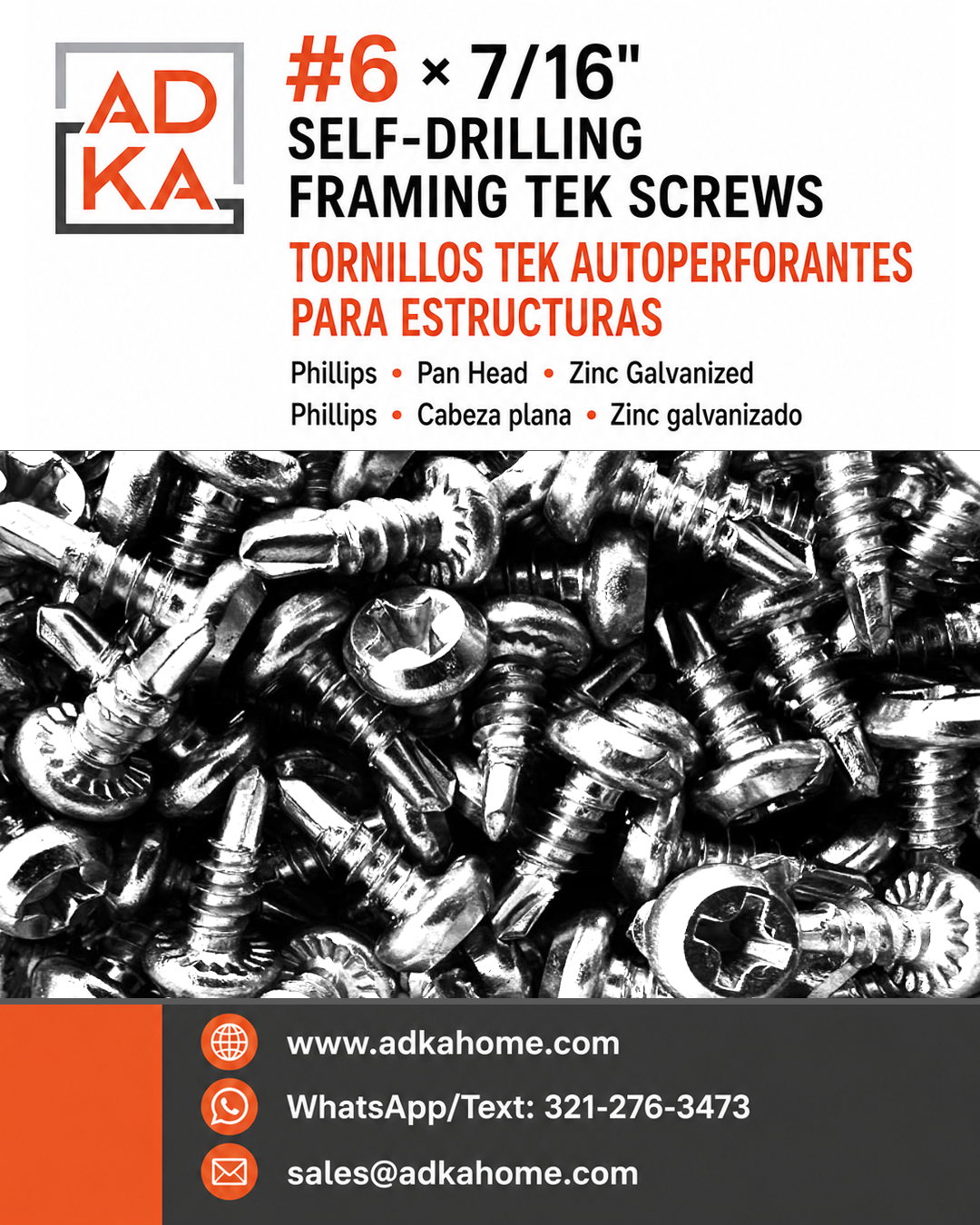#6 by 7/16 inch framing Tek screws