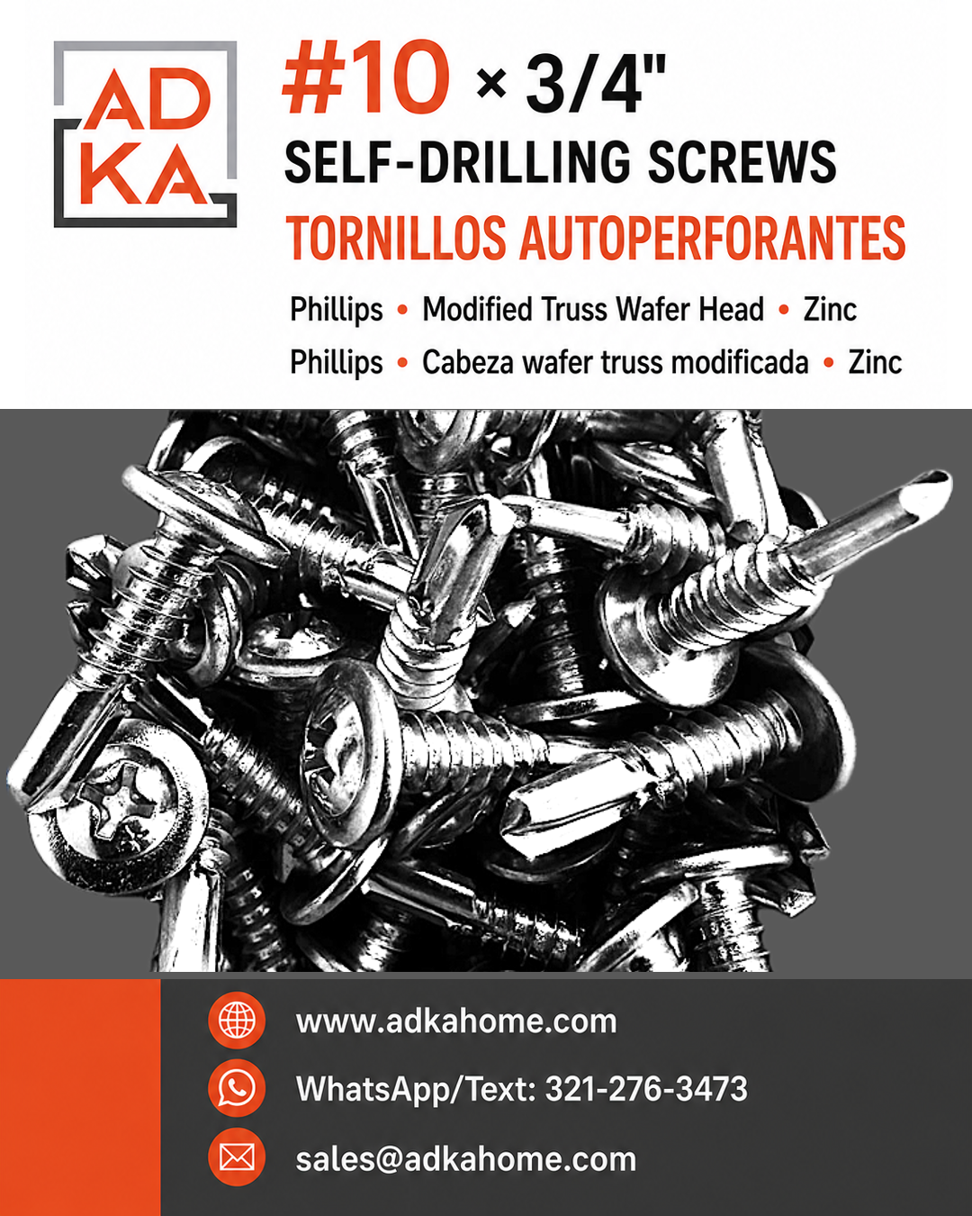 #10 by 3/4 inch self-drilling screws